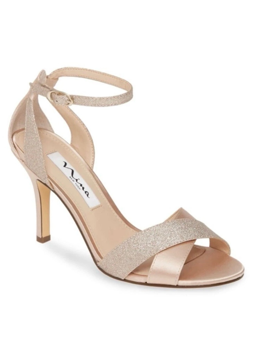 Nina New York Venus Crisscross Pearl Rose Glitter Ankle-Strap Heels size 10 - Picture 2 of 8